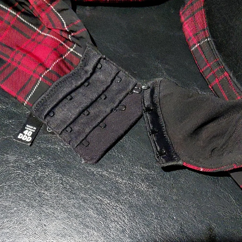 Stylish Red and Black Plaid Bra